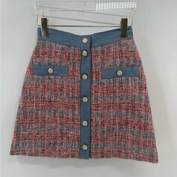 Maje‎ Red and Blue Tweed A-Line Skirt size 36 - small